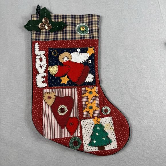 VTG 1990s Lot of 3 Quilted Patchwork Christmas Stockings 19” Angel Snowman Read - Picture 4 of 11